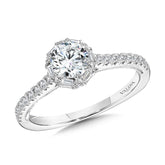 Six-Prong Milgrain-Beaded Baguette Halo Engagement Ring